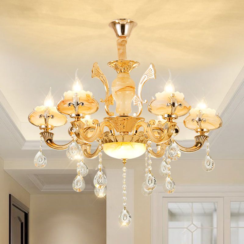 Blossom Jade lampadario giada lampada kit lampada a sospensione oro minimalista con drappeggio cristallino