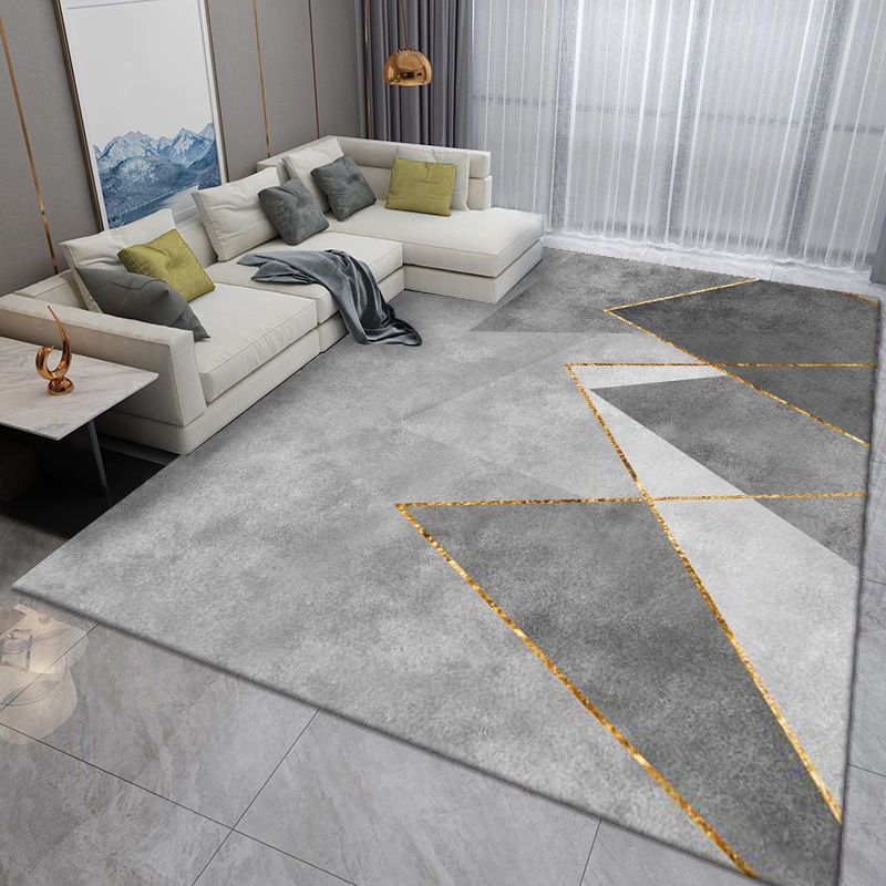 Light Gray Modern Rug Polyester Streak Rug Washable Rug for Drawing Room