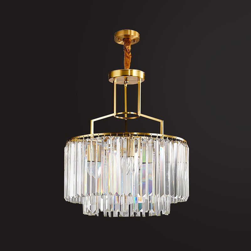PRISMATIC Crystal Brass lampadario a 2 strati tamburo 3 lampadine moderne sospese lampada