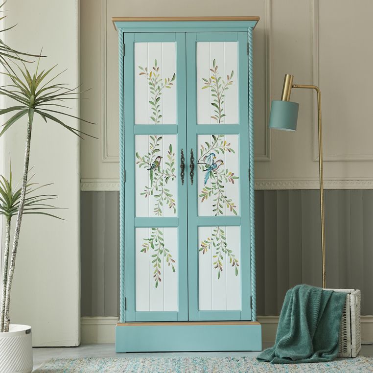 Birch Wood Storage Cabinet for Home Traditional Matte Finish Cabinet with Garment Rod