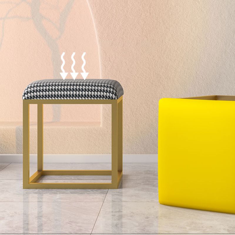 Contemporary Pouf Ottoman Fabric Solid Color Metal Frame Square Ottoman