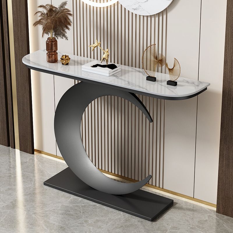 Abstract Metal Leg Half Moon Stain Resistant Console Table for Hall
