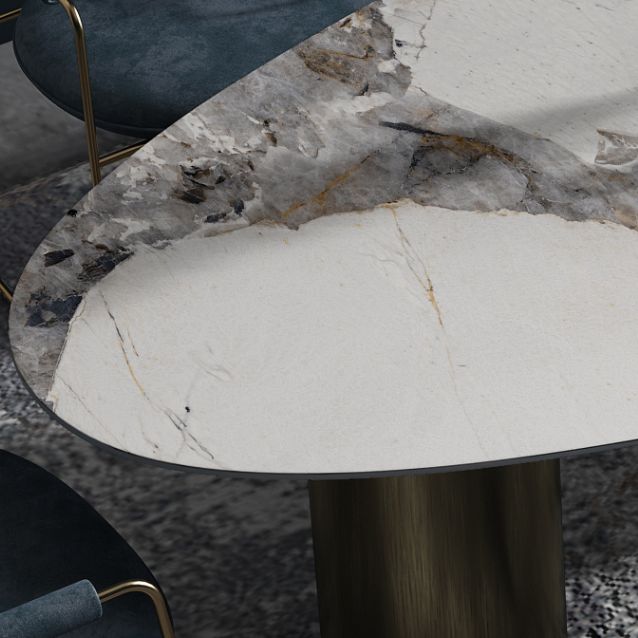 Oval Traditional Luxury Dining Table White Sintered Stone Table with 3 Gold Legs