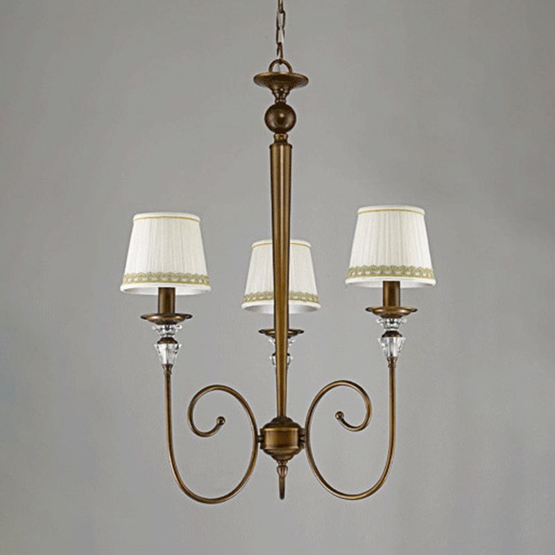 3 Lights Tapered Chandelier Classic White Fabric Pendant Light Fixture for Living Room