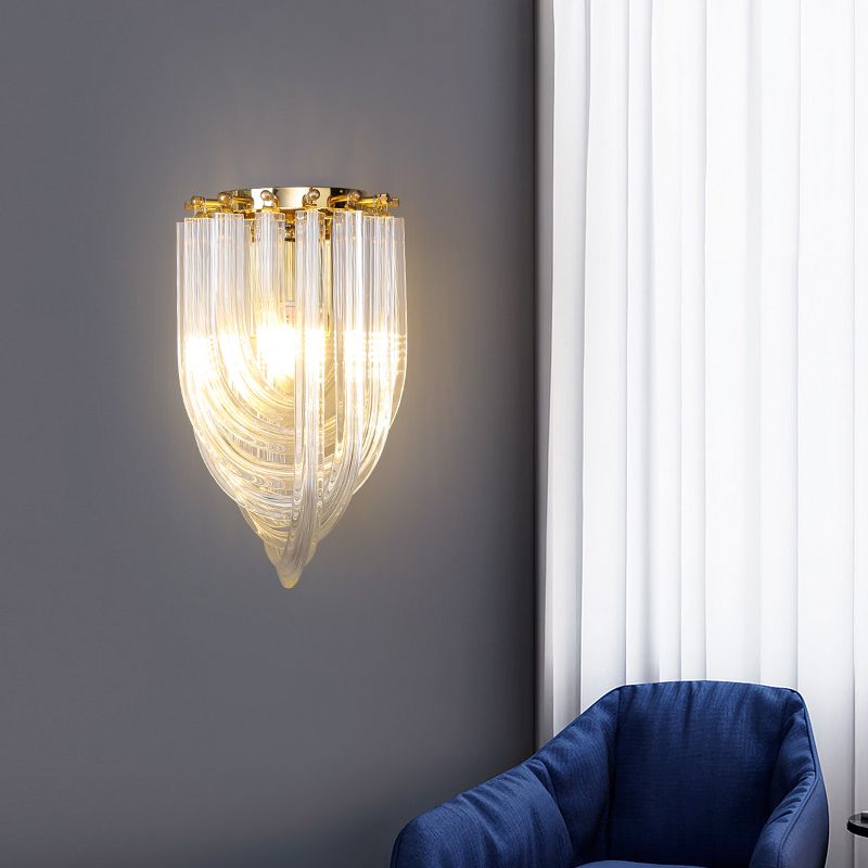 Ribbon Shaped Wall Mount Light Postmodern Clear Glass 1 Head Gold Wall Sconce for Dining Room