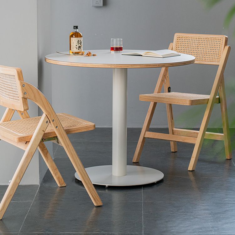 Eigentijdse vaste houten eettafel enkelvoudige voetstuk ronde tafel voor thuis