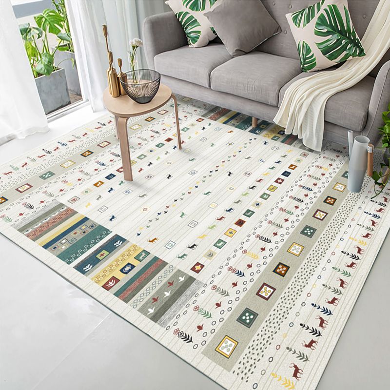 Beige Living Room Area Carpet Americana Pattern Rug Polyester Anti-Slip Backing Rug