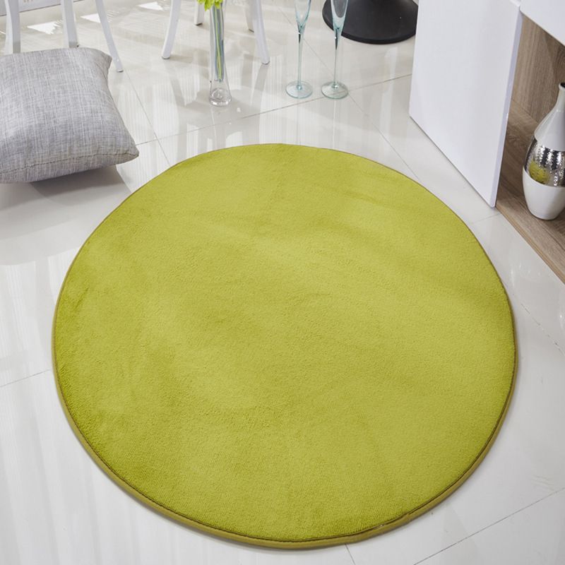 Circular Solid Color Area Rug Polyester Easy Care Carpet for Living Room