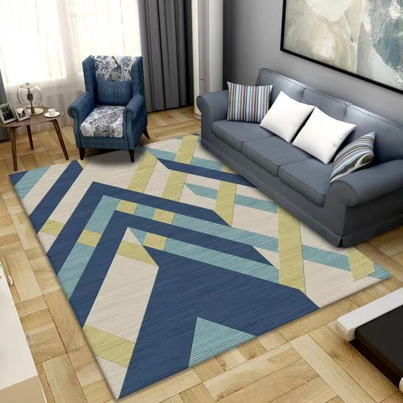 Simple Living Room Area Rug Geometric Lines Polyester Rug Anti-Slip Indoor Carpet