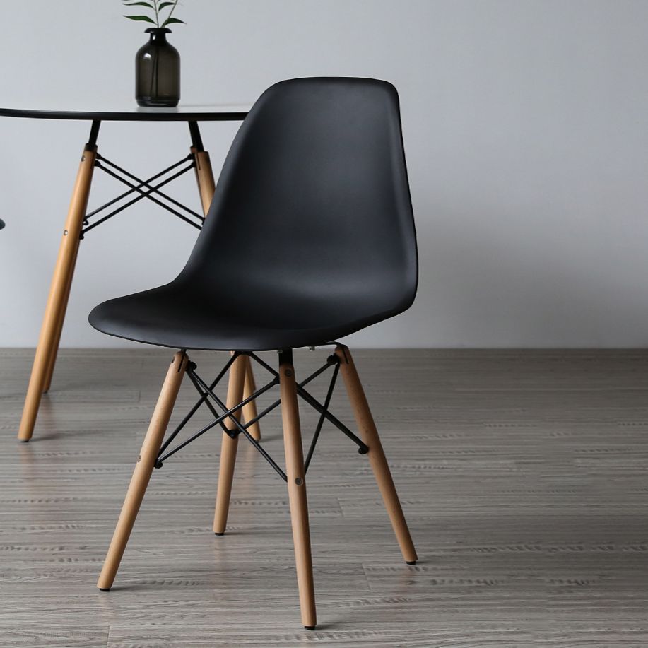 Glam Style Side Chair Set Plastic Dining Room Side Chair with Wood Legs