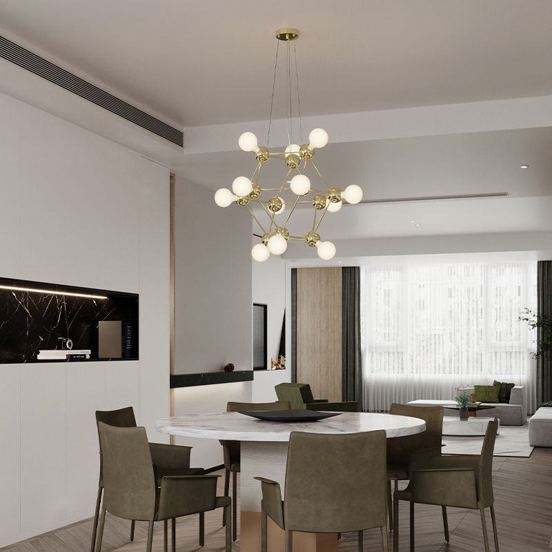 21-Light Contemporary Style Chandelier, Unique Linear Gold Metal Ceiling Light
