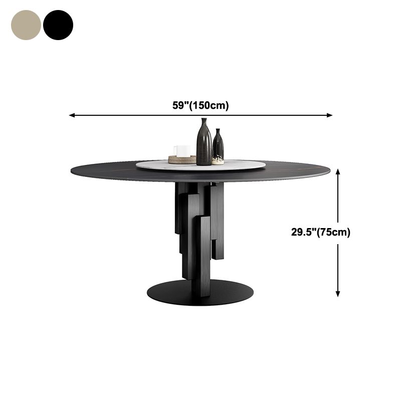 Contemporary Round Dining Table Sintered Stone Top Pedestal Table