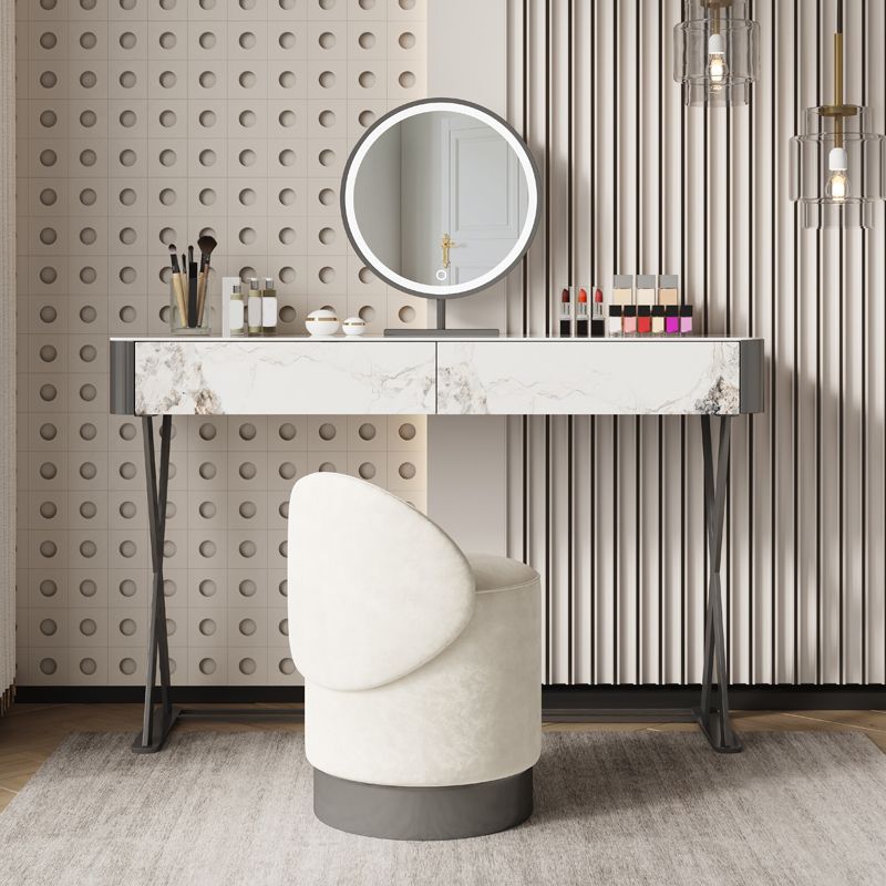 Luxurious Vanity Set 2 Storage Drawers with Padded Stool in White