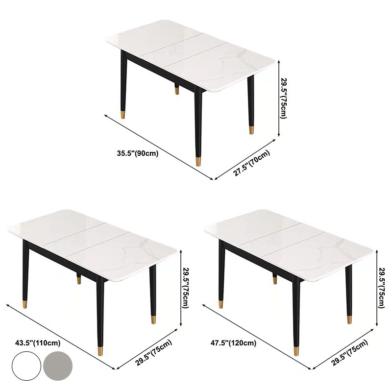 Table de salle à manger rectangulaire contemporaine Table de salle à manger en pierre frittée avec 4 pieds noirs