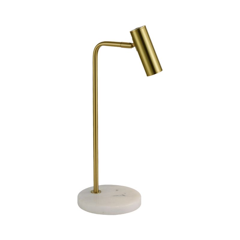 Metal Tubular Night Table Lighting Post-Modern 1 Bulb Gold Nightstand Lamp with Angled Arm for Study Room