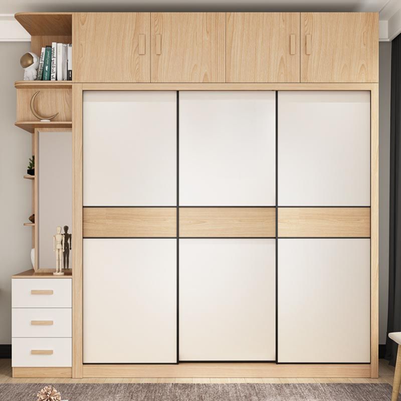 Bedroom Wardrobe Armoire Cabinet, Artificial Wood Modern Storage Cabinet with Drawers