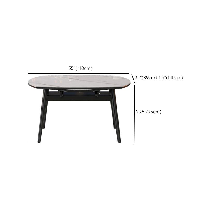 Modern Extendable White Stone Top Dining Table with 4 Black Rubberwood Legs