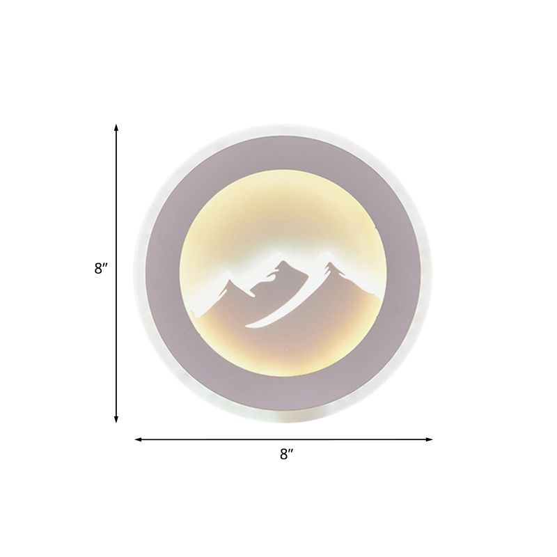 Éclairage mural rond contemporain Fixture de la chambre à coucher à LED Acrylique Lumière avec un motif de montagne en blanc
