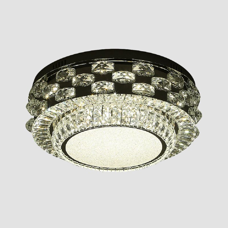 Round/Square Ceiling Lighting Minimalism Beveled Crystal LED Chrome Flush Mount Fixture in Warm/White Light