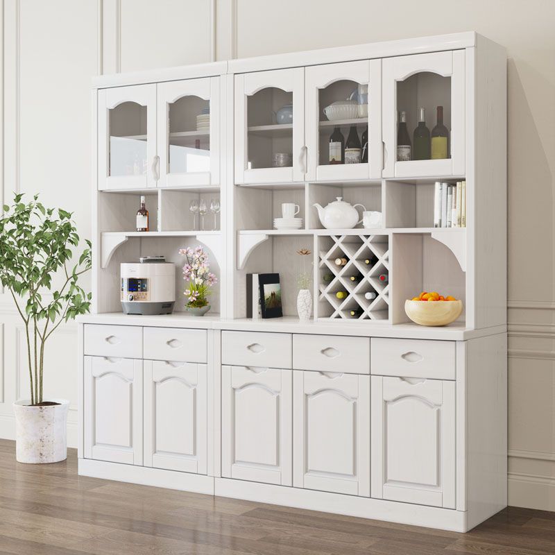 Modern Rubberwood Dining Hutch Glass Doors Hutch Buffet with Drawers for Living Room