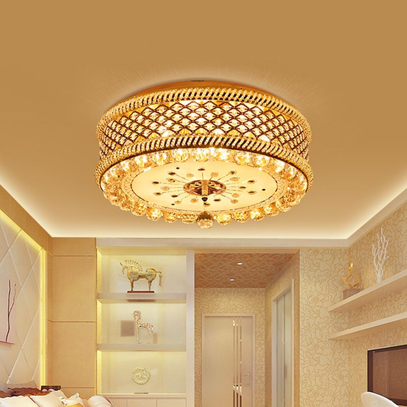 Drum Shade Ceiling Lamp Modernism K9 Crystal LED Gold Flush Mount Light Fixture for Living Room
