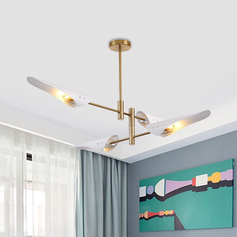 2-Tier Spiked Iron Semi Flush Mount Modern 4 Heads Black/White Ceiling Mount Chandelier with Rotating Arm