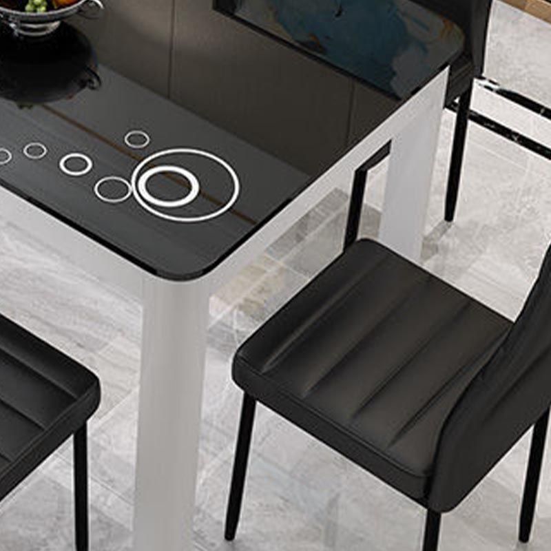 Rectangular Glass Dining Table Modern Black-white Furniture with 4 Legs in Matte Finish