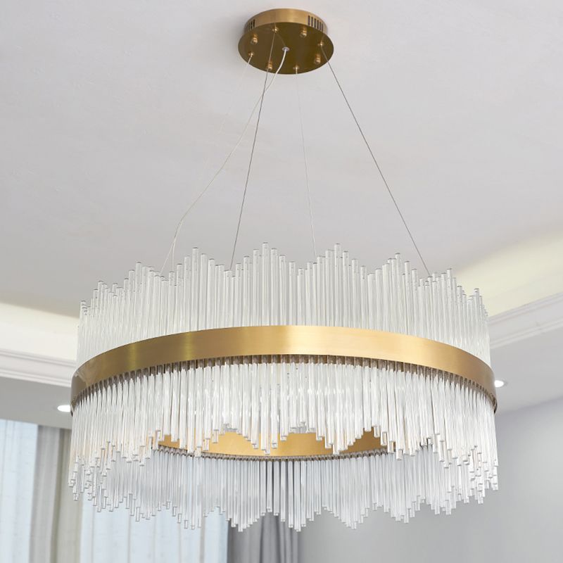 Modern Concise LED Pendant Light Glass Circular Chandelier for Living Room