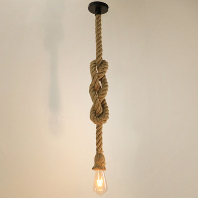 Natural Hemp Rope Hanging Light Retro Industrial Bare Bulb Single Light Ceiling Pendant for Bar Coffee Shop