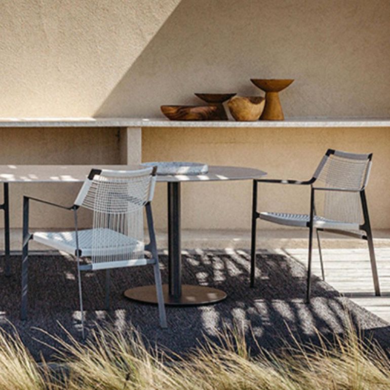 Industrial Outdoors Dining Chairs with Rattan Back and Aluminum Base