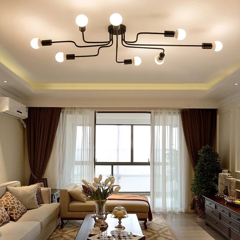 Blootgestelde lamp, plafondmontage, kroonluchter, industriële metalen verlichtingsarmatuur