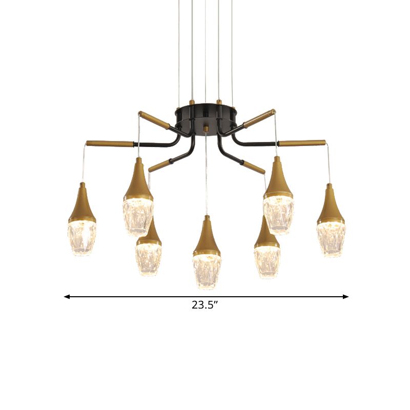 7/13/16-Kopf-LED Kronleuchter postmoderner Burst-Design Kristall Regentropfendecke in Gold