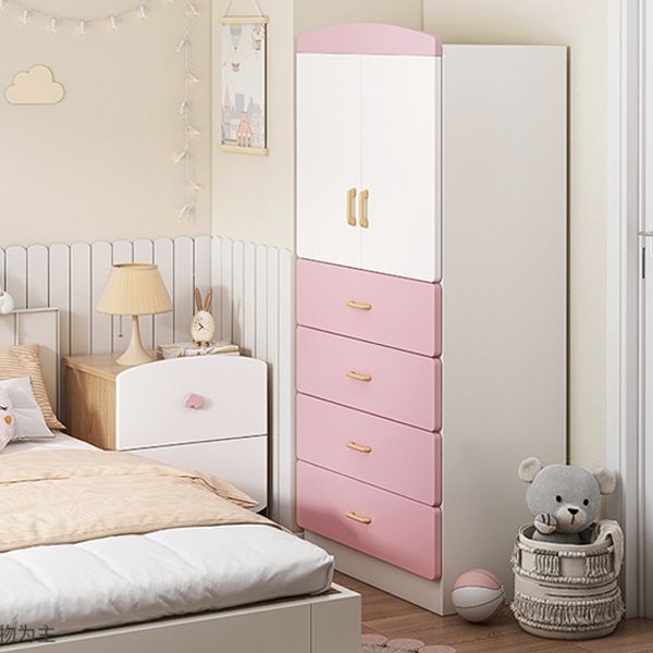 Engineered Wood Wardrobe Armoire White and Pink Wardrobe Cabinet