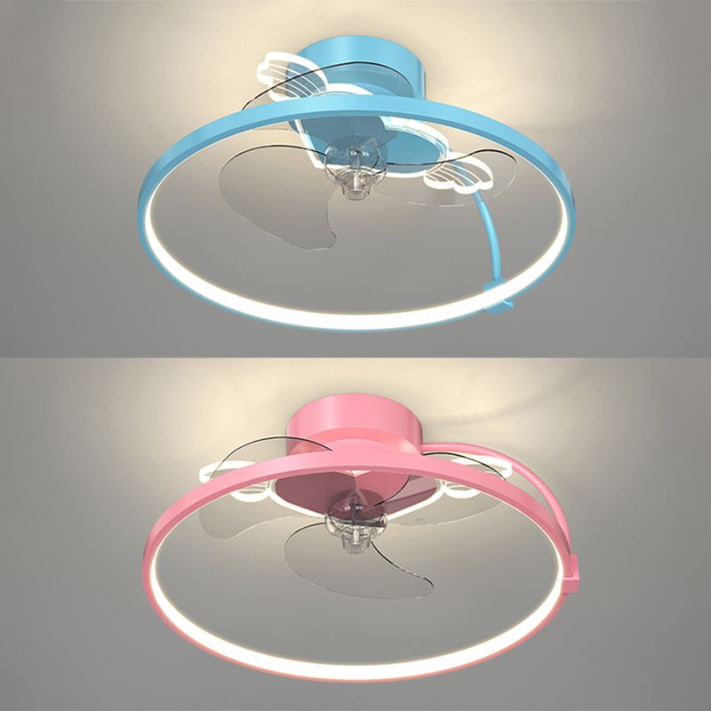 Heart Wings Shaped Ceiling Fan Lamp Cartoon Metal Children Bedroom LED Flush Mount Light