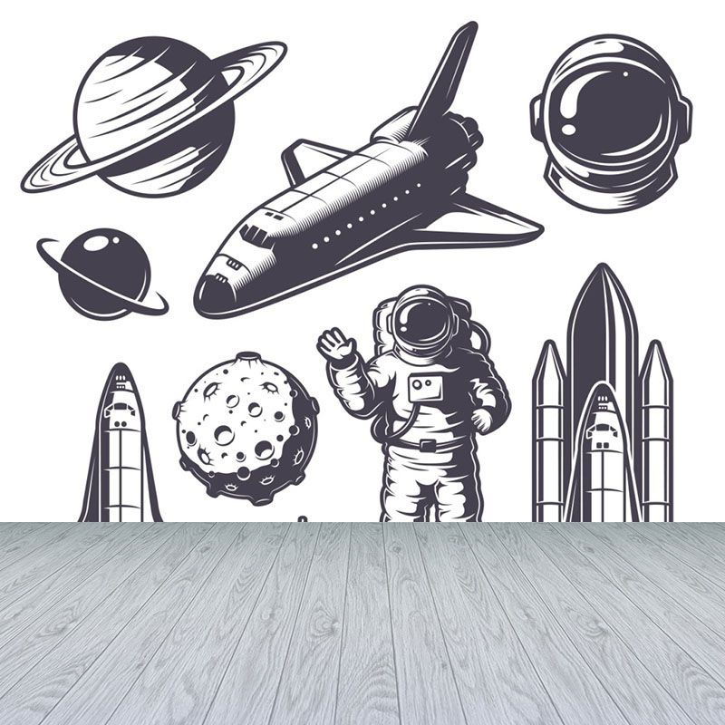 Kids Cosmos Spaceship Wall Mural Soft Color Waterproofing Wall Art for Boys Room