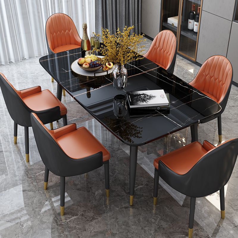 Traditional Luxury Rectangle Dining Table Sintered Stone Table with 4 Black Legs for Dining Room