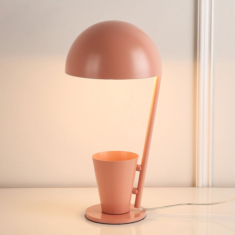 Lámpara de escritorio de tono metálico de domo Estilo contemporáneo 1 Bulbo de lectura negra/gris Luz de libro con taza de almacenamiento