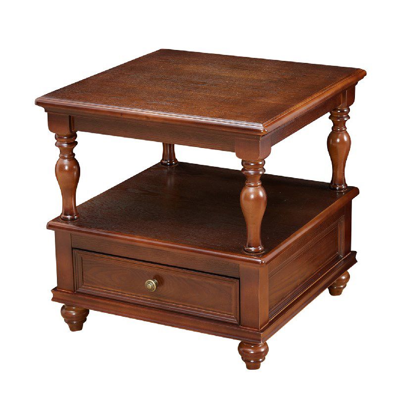 23.6" Tall Square Wood Top Side Table Brown 4 Legs End Table with Storage