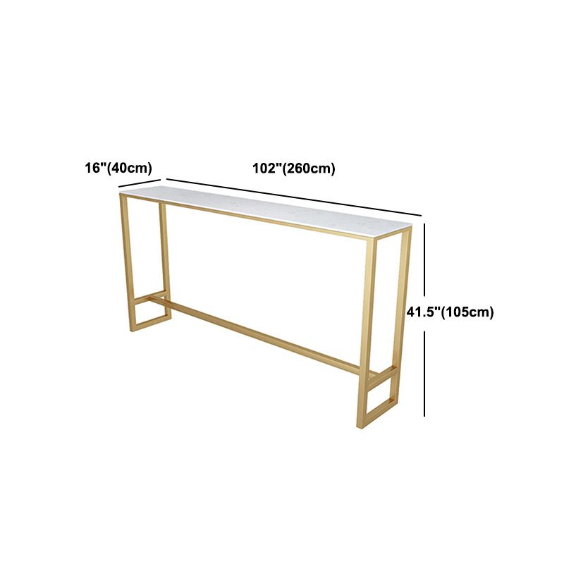 Stone Bar Dining Table Glam Style Rectangle Bar Table with Trestle Pedestal for Kitchen