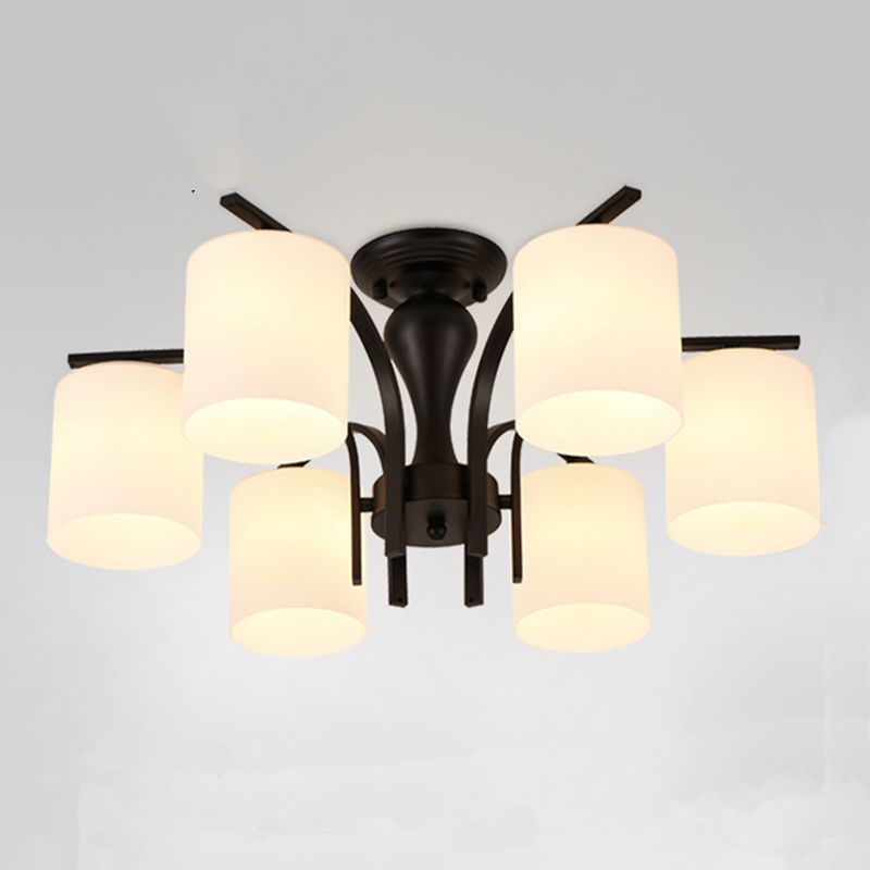 Simplicidad Cilindro Semi Flush Montaje Ligera de vidrio claro semi iluminación en negro