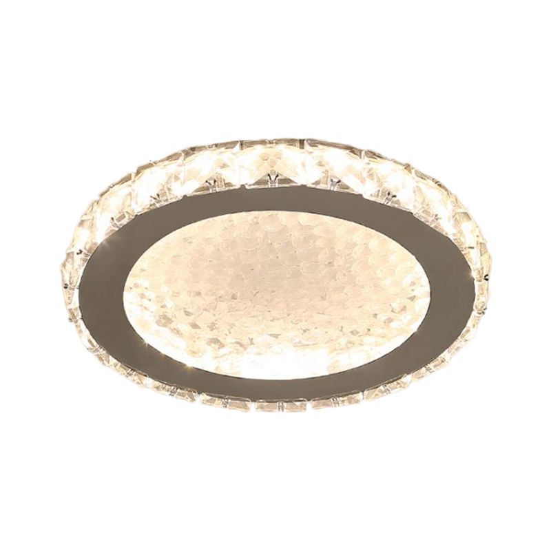 Circle Flush Mount Lamp Simplicity Crystal Block LED Corridor Ceiling Lighting in Chrome, Warm/White Light