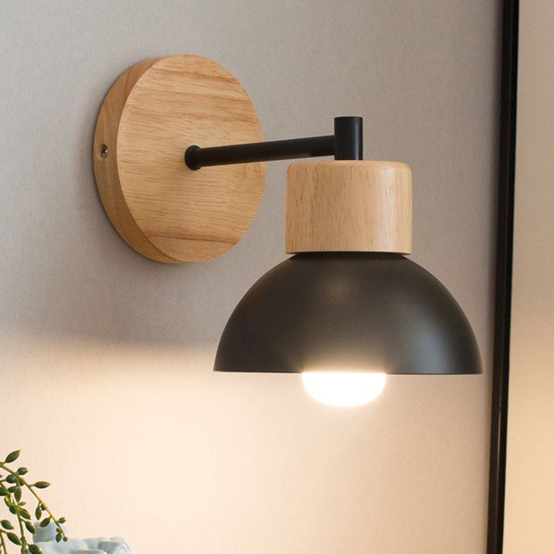 Dome Shape Wood Wall Light Modern Style 1 Light Wall Light Sconce