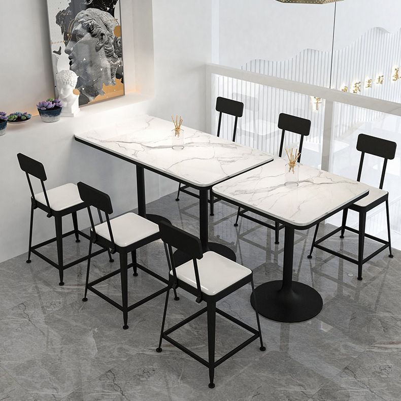 Modern Stone and Metal Dinette Set 1/2/5 Pieces White Table Set for Coffee Shop