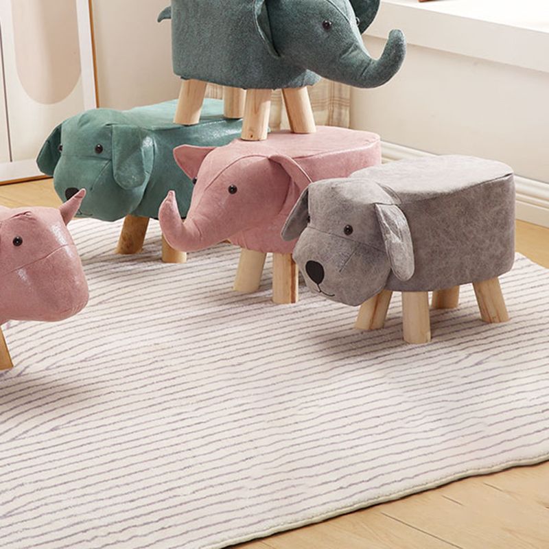 Contemporary Ottoman Faux Leather Solid Wood Frame Upholstered Dog Shape Ottoman