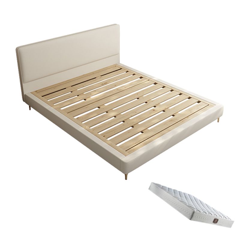 Wood and Upholstered Standard Bed with Headboard Panel Bed in Beige