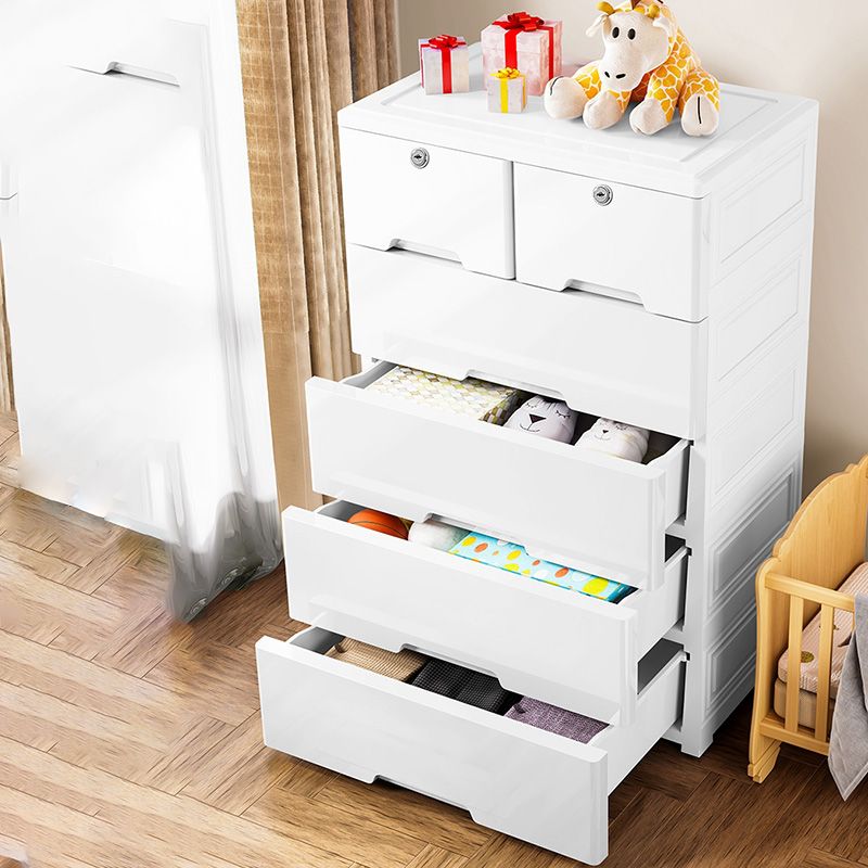 Rectangular Plastic Wardrobe Teen Style Simple White Bedroom Storage Cabinet