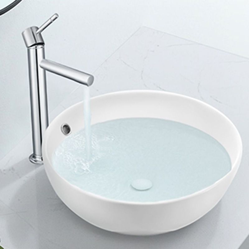 White Porcelain Bathroom Sink with Overflow Vessel Bathroom Sink
