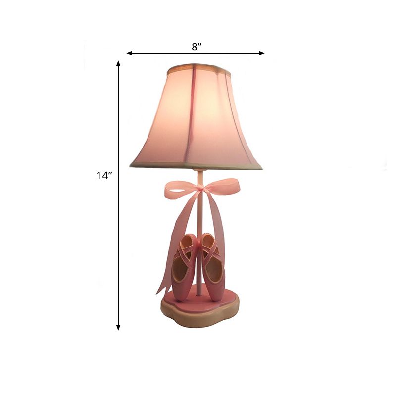 Fabric Flare Night Stand Light Kids Single-Bulb Pink Table Light with Ribbon and Ballet Shoes Ornament