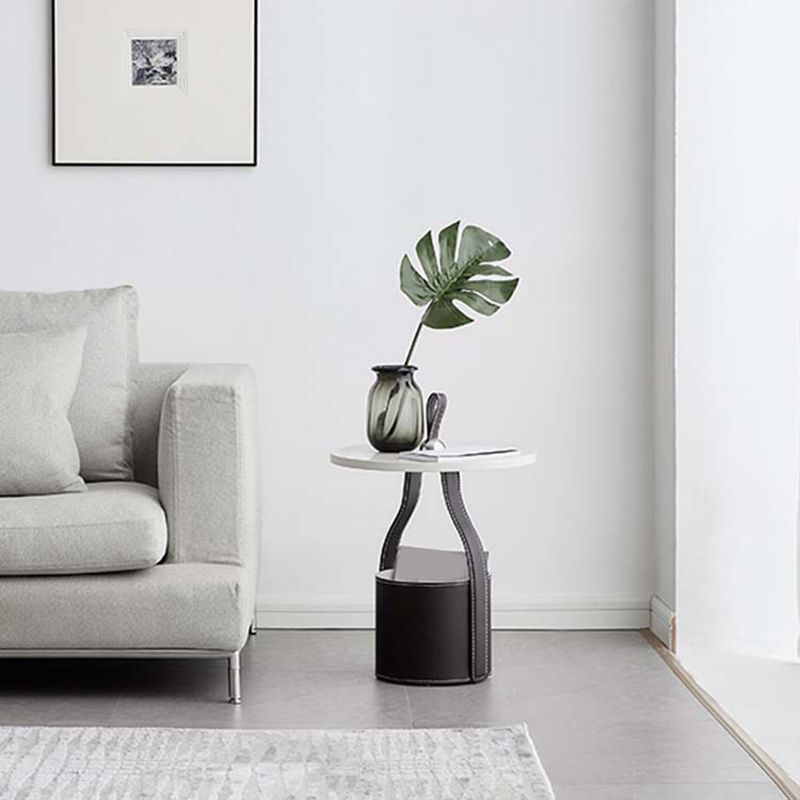 Contemporary Side Table Pedestal with Storage Round Living Room End Table