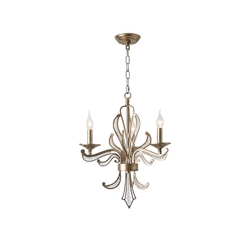 Crystal Beaded Antiqued Silver Drop Lamp Foliage Candelabrum 3 Heads Rural Chandelier